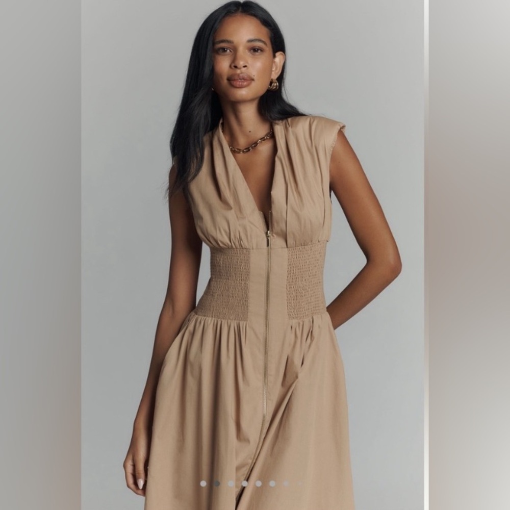Anthropologie Tommie Cap Sleeve Smocked Front Zip 100% Cotton Plus Size Dress 1X - Picture 2 of 16
